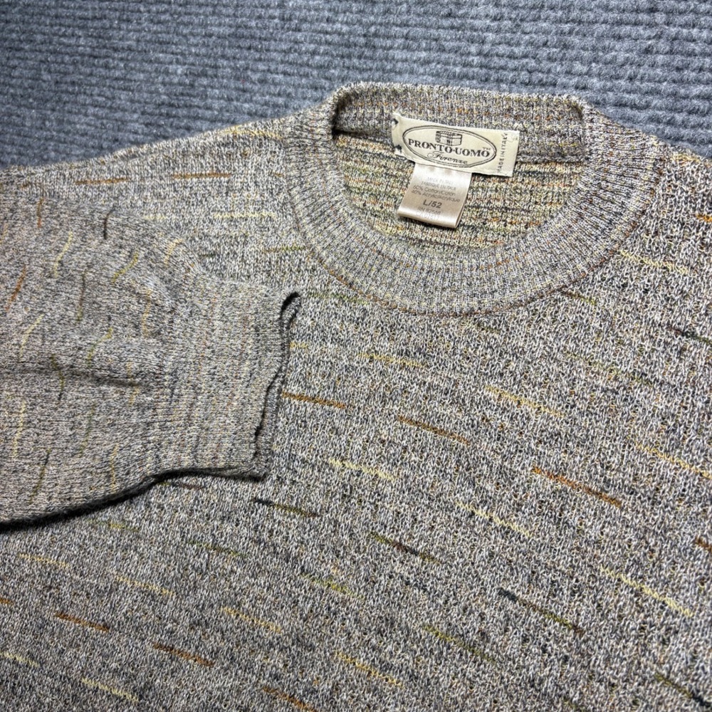 Pronto Uomo Firenze Mens Grey Knit Sweater Made in Italy Cotton Blend Size L/52